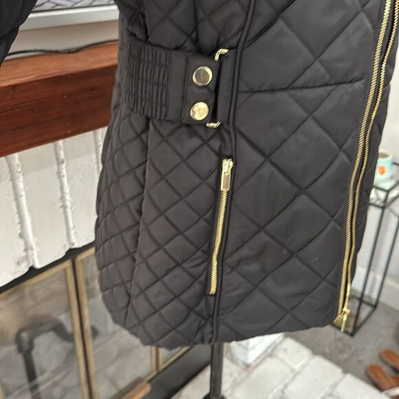 Guess Women Quilted Puffer Jacket Coat Black Medium Full Gold Zipper - Picture 3 of 9